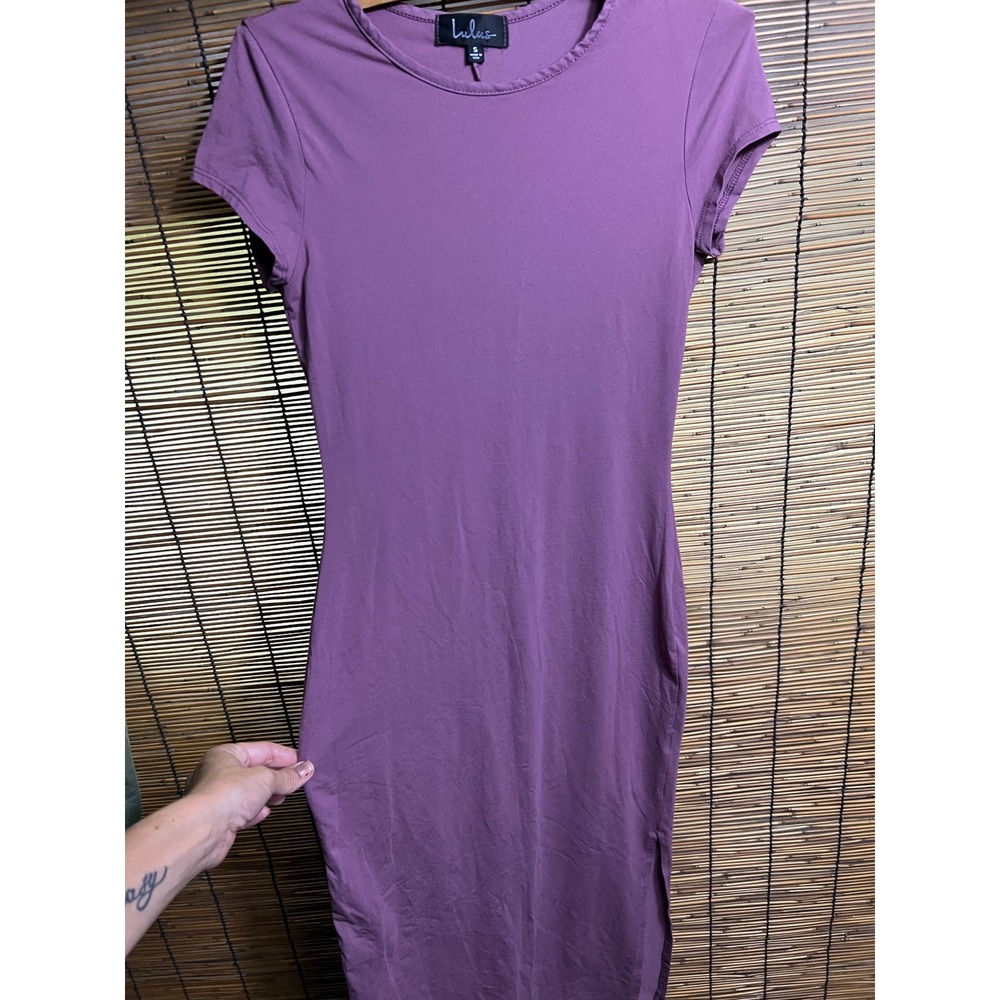 Lulus Mauve Purple Short Sleeve Midi Dress Side Slit Bodycon Small Made in USA